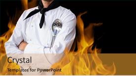  Presentation with personal chef - Audience pleasing theme consisting of frying spoon digitally generated background backdrop and a gold colored foreground