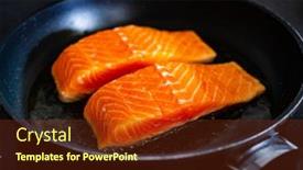  Presentation with steaks - Cool new presentation with frying-two-fresh-salmon-steaks backdrop and a tawny brown colored foreground