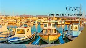 Presentation with boats - Audience pleasing presentation theme consisting of fshing-boats-in-the-port backdrop and a arctic colored foreground