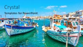  Presentation with boats - Beautiful theme featuring fshing-boats-in-the-port backdrop and a cyan colored foreground