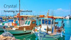  Presentation with boats - Audience pleasing slide deck consisting of fshing-boats-in-the-port backdrop and a light blue colored foreground