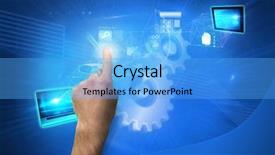  Presentation with shiny - Colorful slide set enhanced with ftp - hand pointing against shiny cogs backdrop and a light blue colored foreground