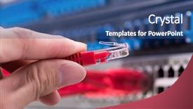  Presentation with ethernet - Colorful presentation theme enhanced with ftp - network switch and ethernet cables backdrop and a ocean colored foreground