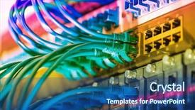  Presentation with data center - Audience pleasing presentation consisting of ftp - network switch and ethernet cables backdrop and a ocean colored foreground