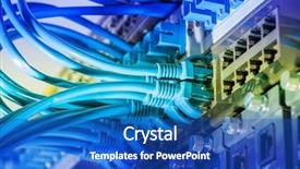  Presentation with data center - Presentation design consisting of ftp - network switch and ethernet cables background and a cobalt blue colored foreground
