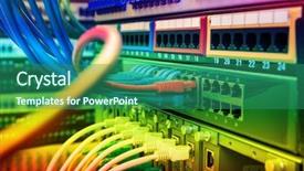  Presentation with data center - Audience pleasing slide deck consisting of ftp - network switch and ethernet cables backdrop and a ocean colored foreground