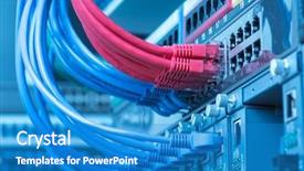  Presentation with data center - Cool new PPT theme with ftp - switch and ethernet cables data backdrop and a teal colored foreground