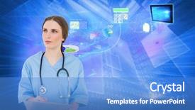  Presentation with female power plugs - Slide deck with ftp - thoughtful female doctor holding background and a teal colored foreground