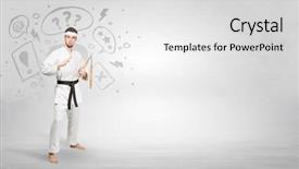  Presentation with doodle - Beautiful PPT theme featuring fu trainer fighting with doodle backdrop and a  colored foreground