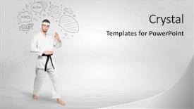  Presentation with trainer - Audience pleasing PPT theme consisting of fu trainer fighting with doodle backdrop and a  colored foreground