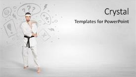  Presentation with trainer - Colorful slides enhanced with fu trainer fighting with doodle backdrop and a  colored foreground