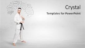  Presentation with train the trainer - Slide set with fu trainer fighting with doodle background and a  colored foreground