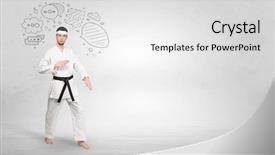  Presentation with trainer - PPT theme having fu trainer fighting with doodle background and a  colored foreground