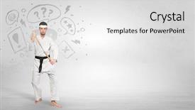  Presentation with trainer - Presentation with fu trainer fighting with doodle background and a white colored foreground