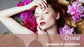  Presentation with beauty cosmetics - Cool new slide set with fuchsia - beauty portrait beautiful blonde woman backdrop and a coral colored foreground