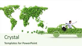  Presentation with eco friendly car concept - Audience pleasing presentation theme consisting of fuel and eco friendly car backdrop and a soft green colored foreground