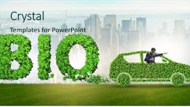  Presentation with eco friendly car concept - PPT theme featuring fuel and eco friendly car background and a sky blue colored foreground