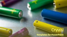  Presentation with batteries - Presentation design consisting of fuel cell energy - many batteries on a metal background and a gold colored foreground