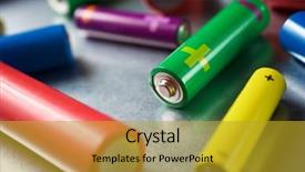  Presentation with batteries - Beautiful PPT theme featuring fuel cell energy - many batteries on a metal backdrop and a gold colored foreground