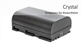  Presentation with battery cell - Presentation design featuring fuel cell geneation - battery for camera isolated background and a  colored foreground
