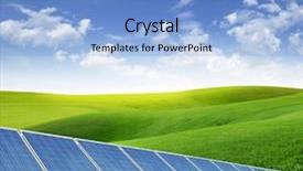  Presentation with solar cell - Slides with fuel cell geneation - solar panels in a meadow background and a light blue colored foreground