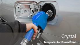  Presentation with fossil fuel - Slide deck enhanced with fuel nozzle with hose isolated background and a gray colored foreground