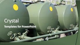  Presentation with military green - Amazing PPT theme having fuel oil tanks in military backdrop and a gray colored foreground