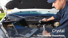  Presentation with auto repair - Colorful presentation theme enhanced with fuel stations safety - car mechanic working in auto backdrop and a  colored foreground