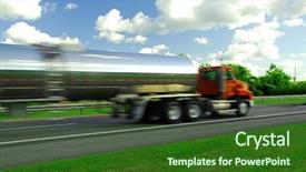  Presentation with truck - Slide deck enhanced with dark sanded beach with sun shades and empty beach chairs santorini island greece background and a light gray colored foreground.