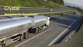  Presentation with fuel - PPT theme with fuel-truck driving against horizon elevated view from the rear background and a tawny brown colored foreground
