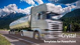  Presentation with fuel oil - Colorful slide set enhanced with fuel truck rushes down backdrop and a gray colored foreground