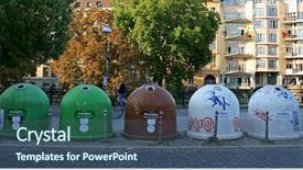  Presentation with recycle glass waste for recycling - PPT layouts consisting of fuels plastic waste - recycling containers lined up background and a ocean colored foreground