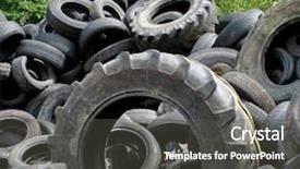  Presentation with tyre - Presentation theme with fuels plastic waste - tyre heap in recycling plant background and a dark gray colored foreground