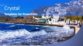  Presentation with coastal - Colorful PPT theme enhanced with fuerteventura-holidays-beautiful-coastal-village backdrop and a cobalt blue colored foreground