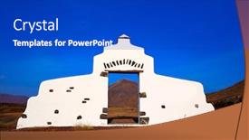  Presentation with welcome - Beautiful slides featuring fuerteventura welcome monument sign at canary islands of spain backdrop and a cobalt blue colored foreground
