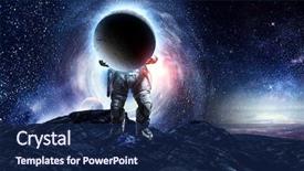  Presentation with mission - PPT theme with fuerza de gravedad - spaceman carrying his mission mixed background and a navy blue colored foreground