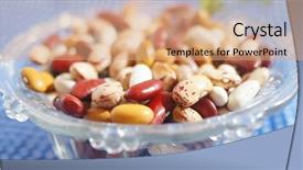  Presentation with cacao fruit raw cacao beans - Presentation design featuring fuji food - raw beans different types isolated background and a  colored foreground