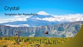  Presentation with mountain view - Theme consisting of fuji from owakudani hakone japan background and a cyan colored foreground