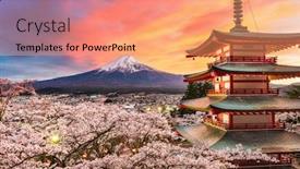  Presentation with japan - Presentation design featuring fujiyoshida-japan-at-chureito-pagoda background and a coral colored foreground