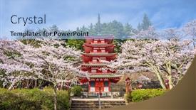  Presentation with cherry blossom - Theme with fujiyoshida-japan-at-chureito-pagoda background and a light blue colored foreground