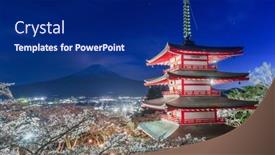 Presentation with japan - PPT theme with fujiyoshida-japan-at-chureito-pagoda background and a navy blue colored foreground