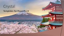  Presentation with cherry blossom - Beautiful slides featuring fujiyoshida-japan-with-mt-fuji backdrop and a light blue colored foreground