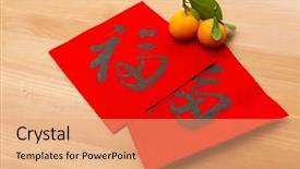  Presentation with chinese calligraphy - Colorful presentation theme enhanced with fuk - chinese new year calligraphy word backdrop and a  colored foreground