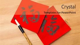  Presentation with lunar new year - Audience pleasing presentation theme consisting of fuk - lunar new year calligraphy word backdrop and a  colored foreground