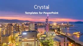  Presentation with city japan - Slide set featuring fukuoka-japan-city-skyline background and a teal colored foreground