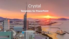  Presentation with city japan - Cool new slide deck with fukuoka-japan-city-skyline backdrop and a coral colored foreground