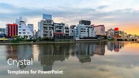  Presentation with favorite food - PPT layouts with fukuoka old town along naka river at nakasukawabata sunset twilight this area is favorite for tourist for fukuoka yatai street food stall for hangout at night background and a gray colored foreground