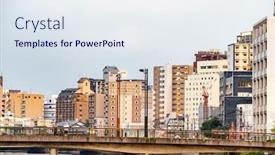  Presentation with favorite food - Audience pleasing theme consisting of fukuoka-old-town-along-naka backdrop and a sky blue colored foreground