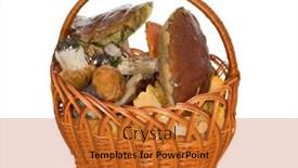  Presentation with mushrooms - Audience pleasing PPT theme consisting of full-basket-of-mushrooms-isolated backdrop and a gold colored foreground