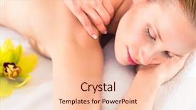  Presentation with essential oil bottles and rosemary - PPT theme having full body - woman in wellness beauty spa background and a lemonade colored foreground